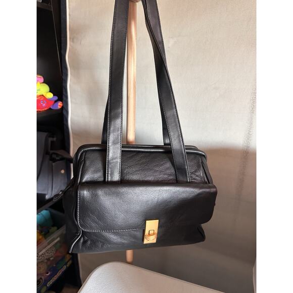 Samsonite Travel Bag Black Leather Long Shoulder Strap Front Turn Lock Pocket - Picture 9 of 9